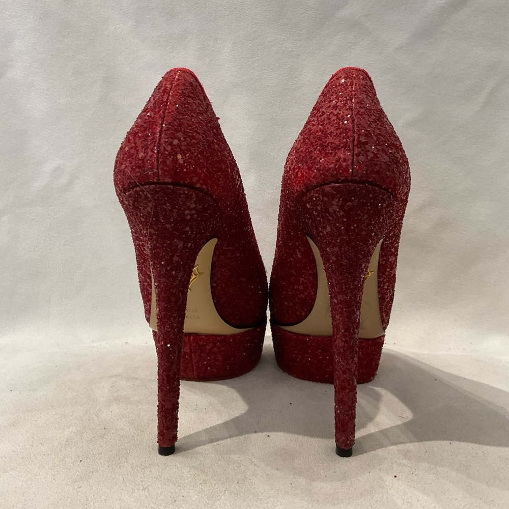 Charlotte Olympia Red Glitter Platform Stiletto Pumps - Picture 3 of 5